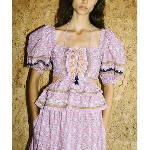 NWOT SEA New York Floral Purple Puff-Sleeve Perry Cut-Out Top